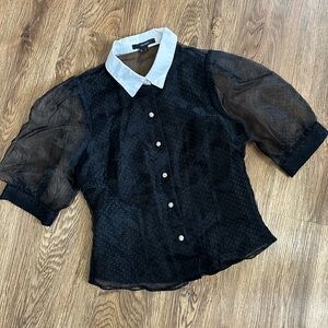 Forever 21 Black Sheer Blouse with White Collar